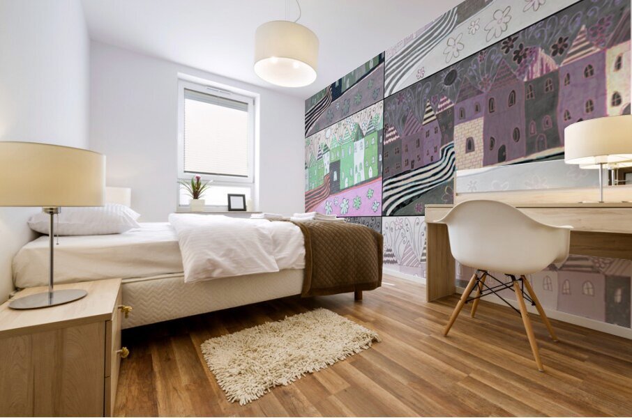 Abstract Village Life Mural print