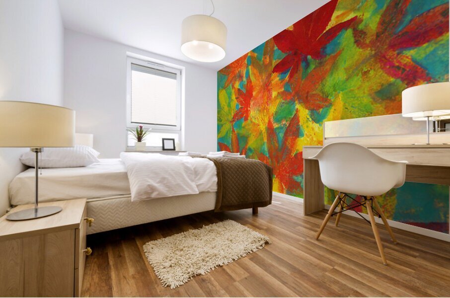 Colorful maple leaves acrylic painting Mural print