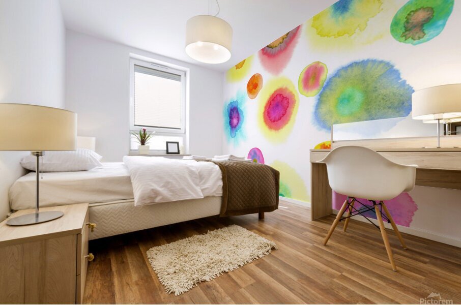 Colorful dots floating watercolor painting Mural print