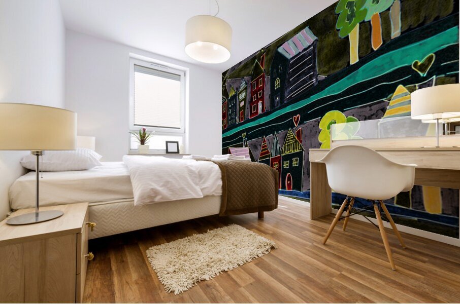 Abstract Village Scene Mural print