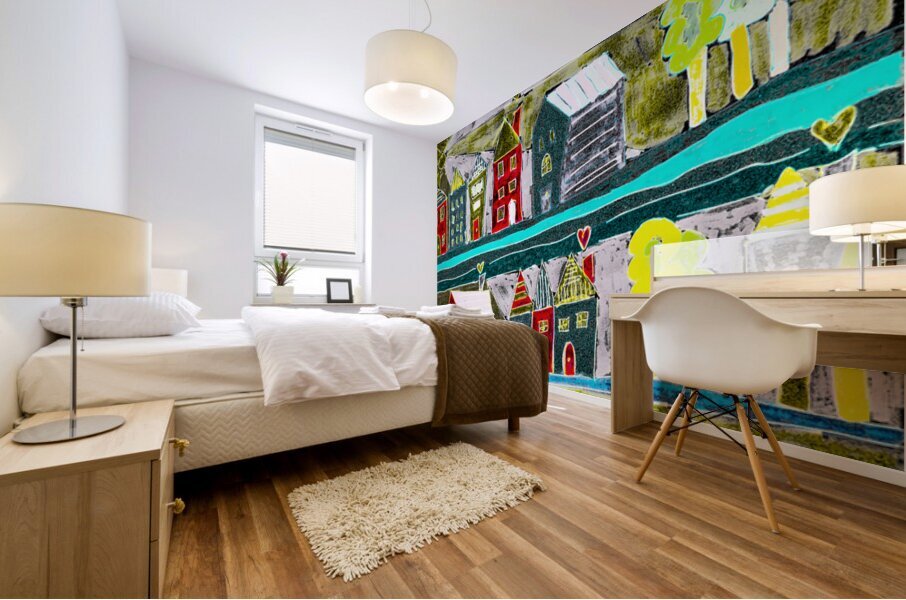 Abstract Vibrant Village Mural print