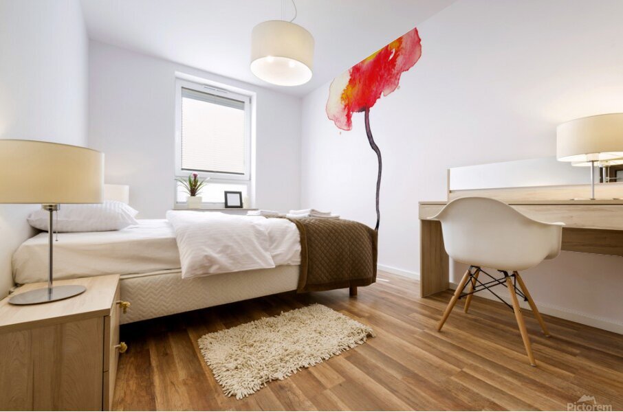 single poppy watercolor painting  Mural print