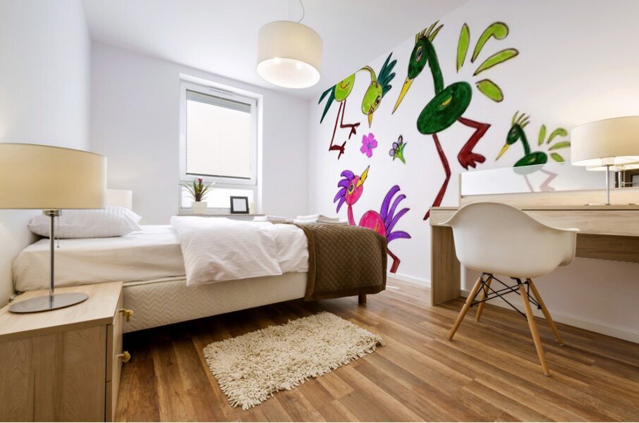 Abstract Doodle Cute Birds Mural print