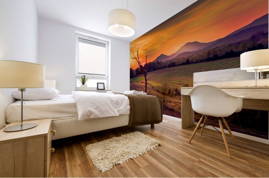 Serene Sunset over Rolling Fields Mural print