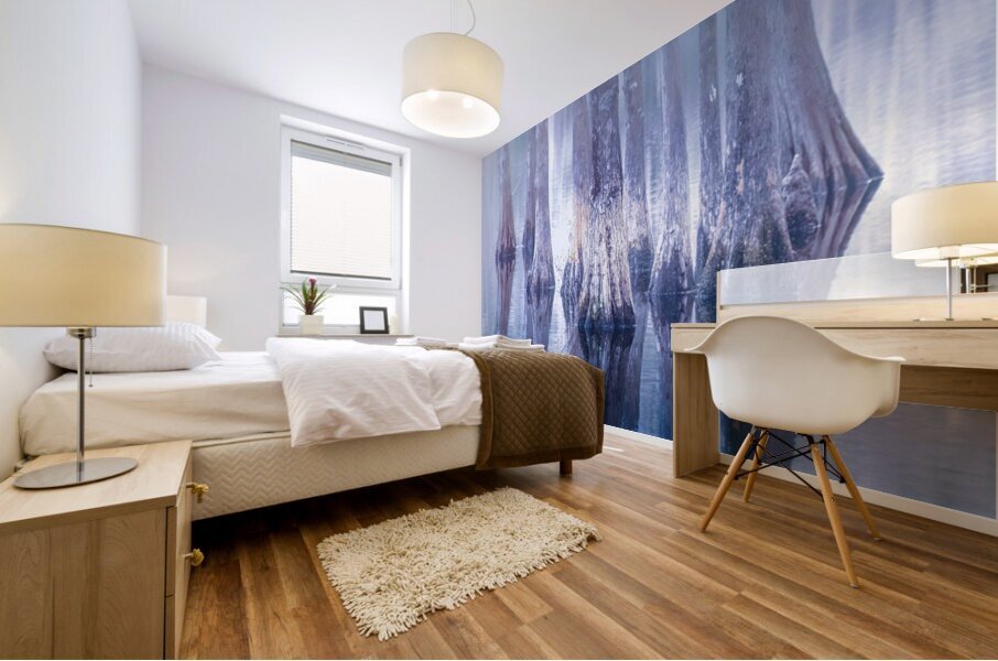 Southern Cypress Trees in Blue Mural print