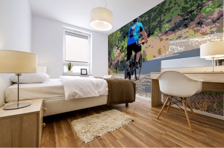 Abstract Cyclist on a Scenic Mountain Trail                                                                                                                      Mural print