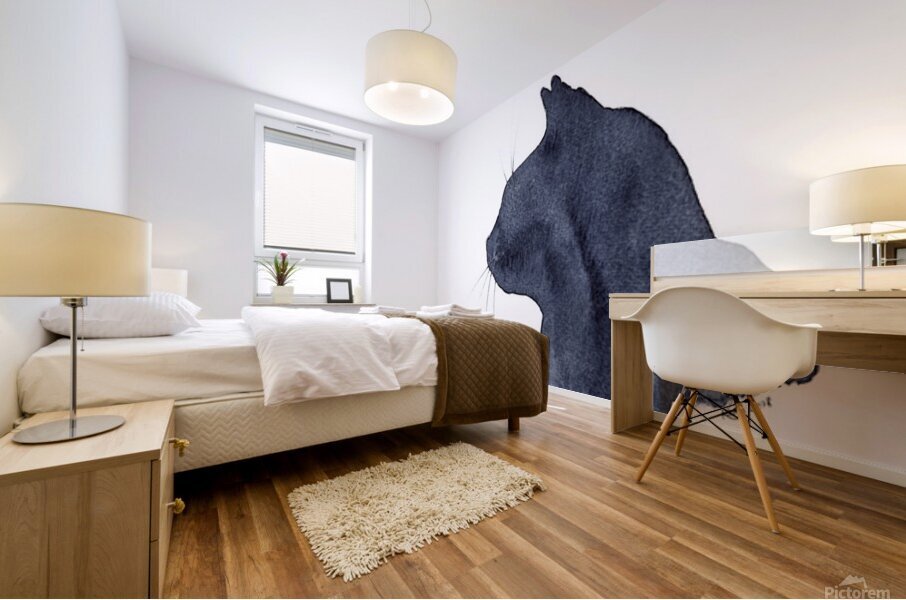 Black cat silhouette watercolor painting Mural print