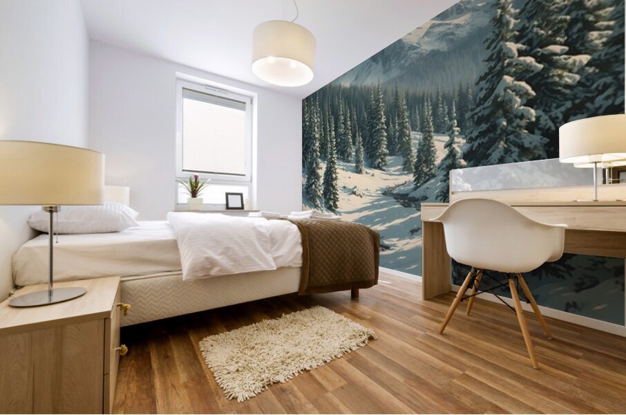 Majestic Winter Peaks – Snow-Covered Mountain Landscape Wall Art Mural print