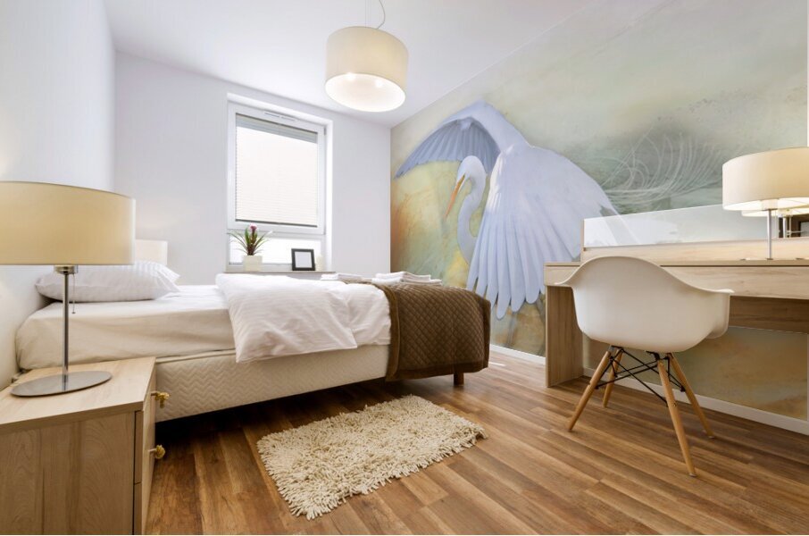 Imminent  White Egret Flight Mural print