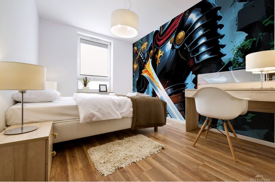 Epic Knight with Flaming Sword – Medieval Fantasy Warrior Art Mural print