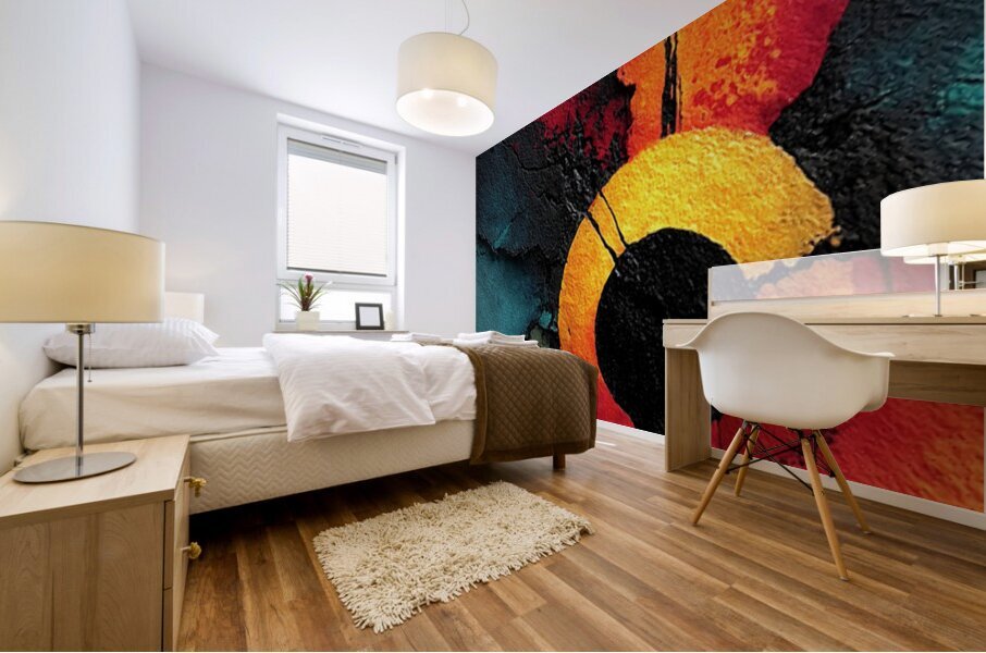 Solar Ring – Red Gold Textured Abstract Print Mural print