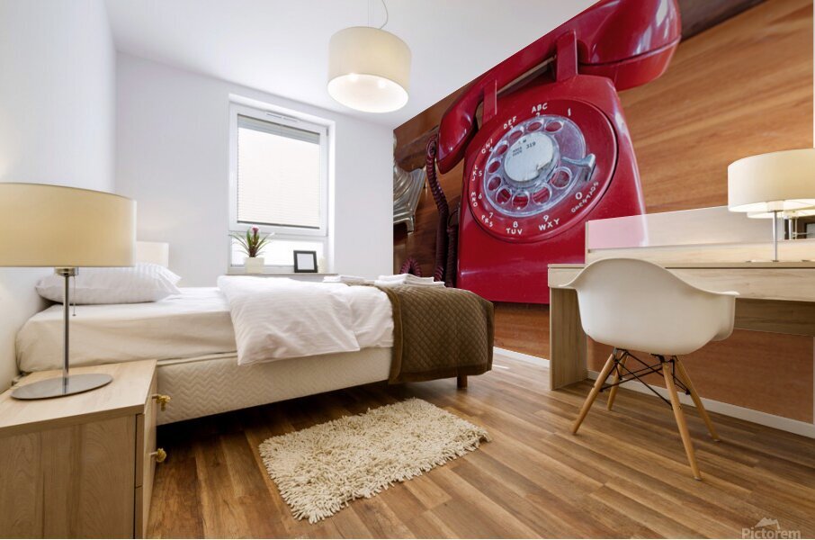 Red rotary phone Mural print