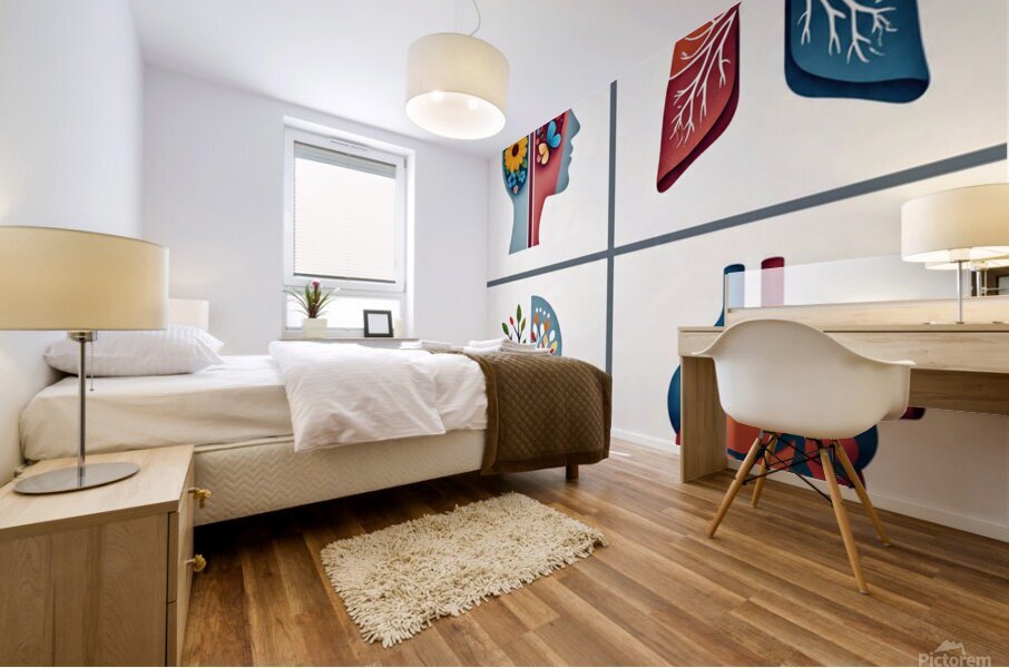 Medical Illustration of Brain and Heart – Clinic Wall Art Mural print