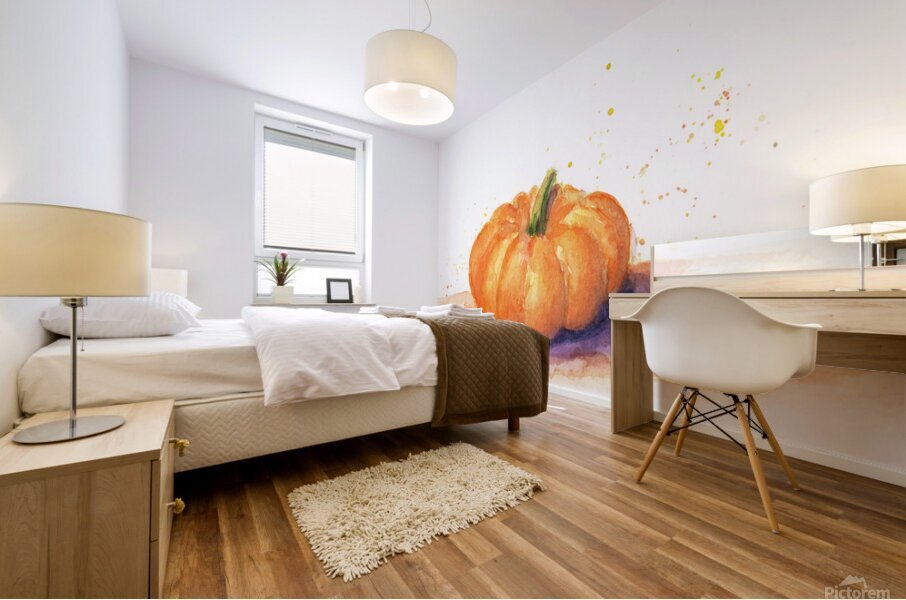 Orange pumpkin watercolor study Mural print