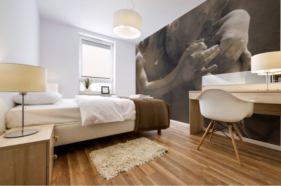 Marble Sculpture of Angel Embracing a Child Mural print