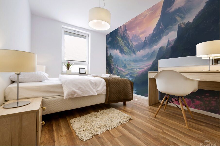 Dream Valley – Surreal Mountain Landscape Under a Magical Sky Mural print