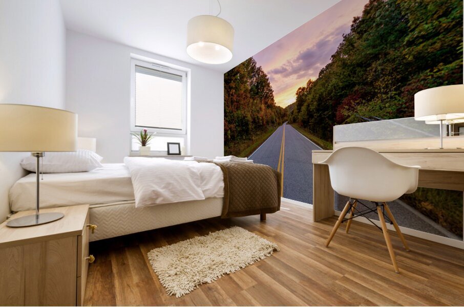 Highway To An Autumn Sunset Mural print