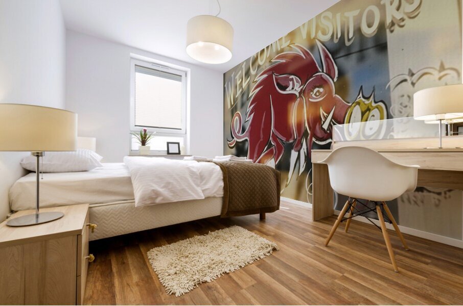 1950s Arkansas Razorback Painted in Window Mural print