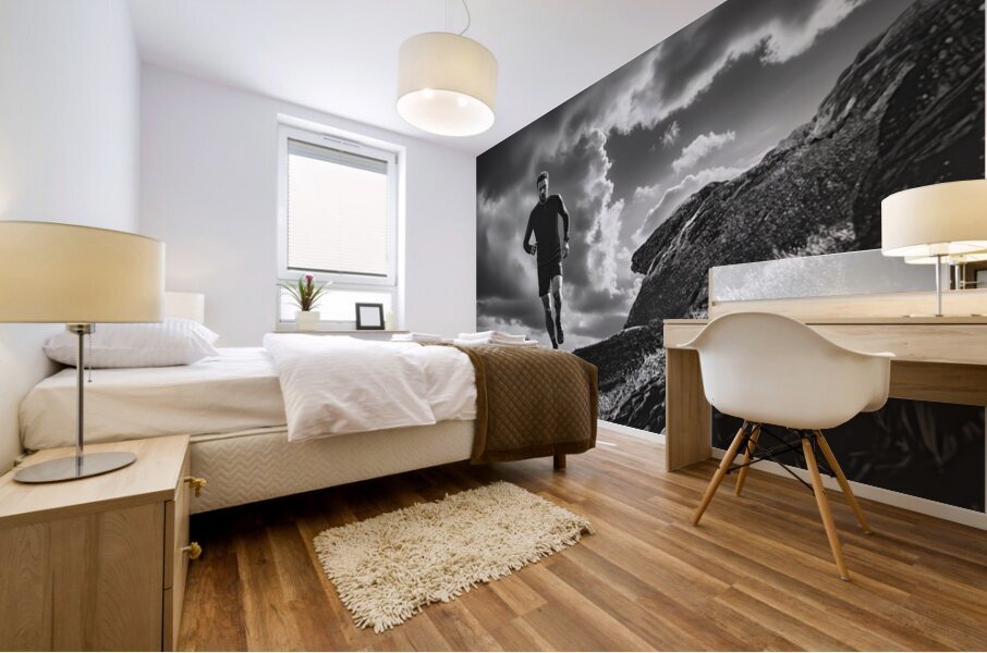 Edge of the Storm — Trail Runner on a Rocky Ridge Mural print