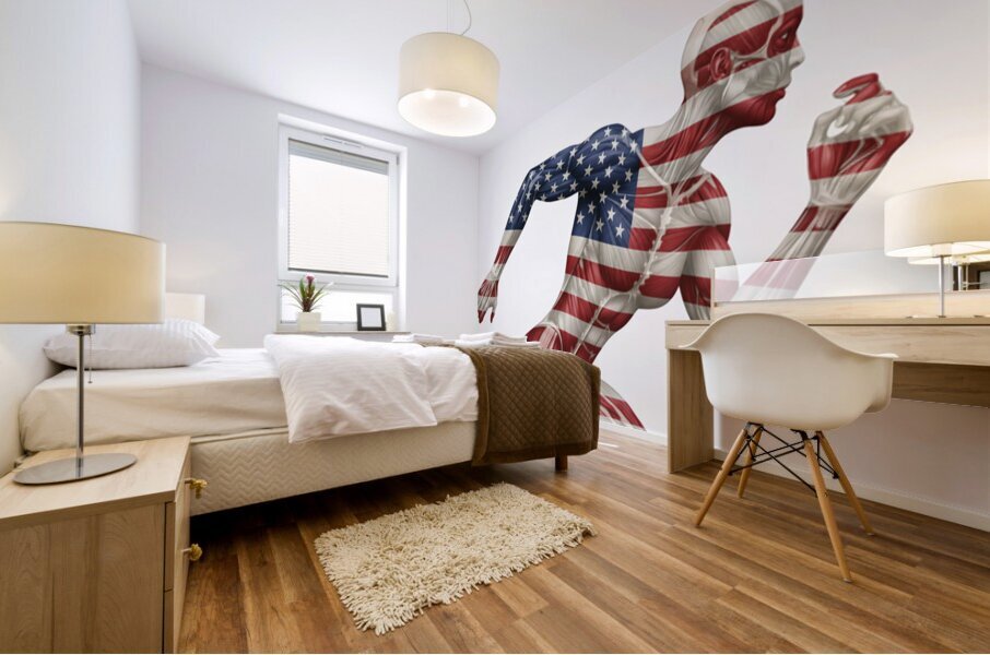 Stars and Stripes in Motion – Female U.S. Flag Muscular Anatomy Runner Mural print