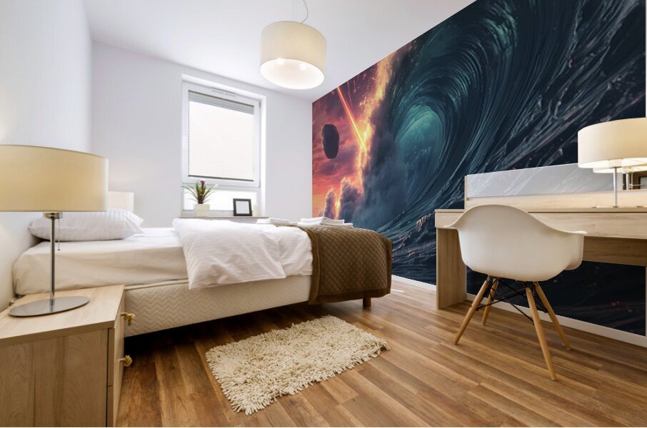 Apocalyptic Scene: Giant Waves and Meteor Strikes Mural print