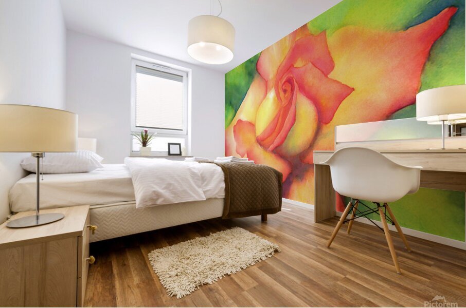 Velvety peachy rose watercolor painting Mural print