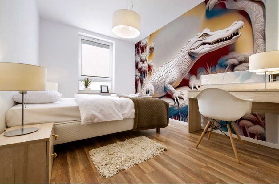  ALBINO 3D GATOR......VELVET ABSTRACT Mural print