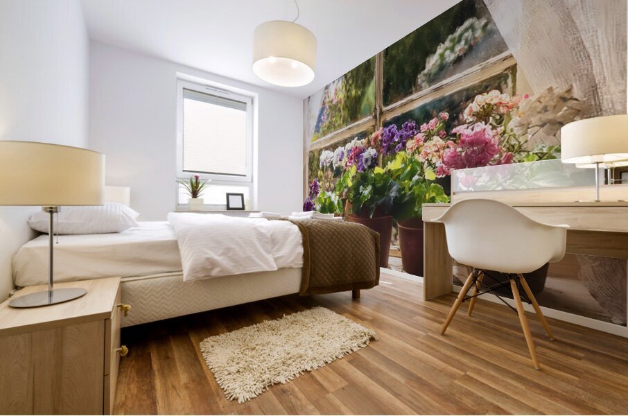 Geraniums Keep the Outside In Mural print