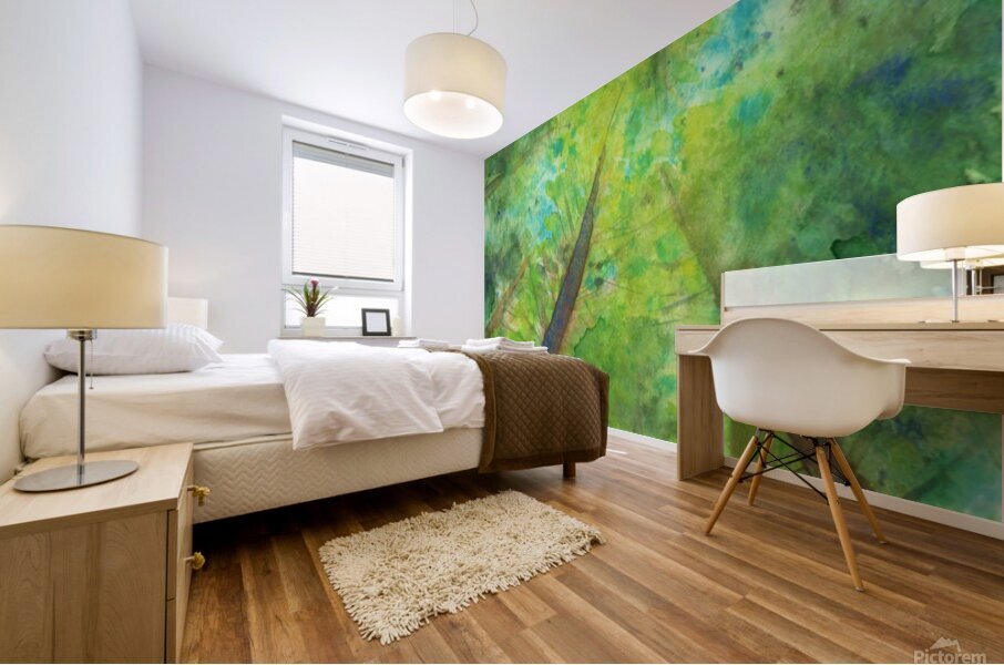 Looking up into the treetops handmade watercolor Mural print