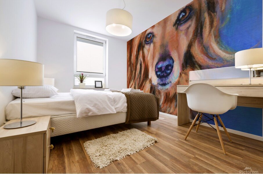 Long haired dachshund portrait acrylic painting Mural print