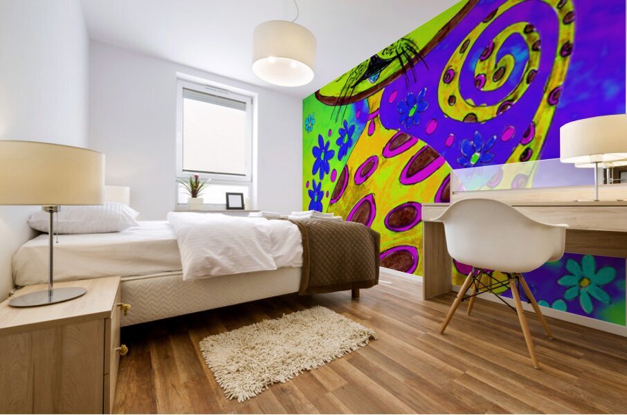 Abstract Colourful Cosmic Cat Mural print