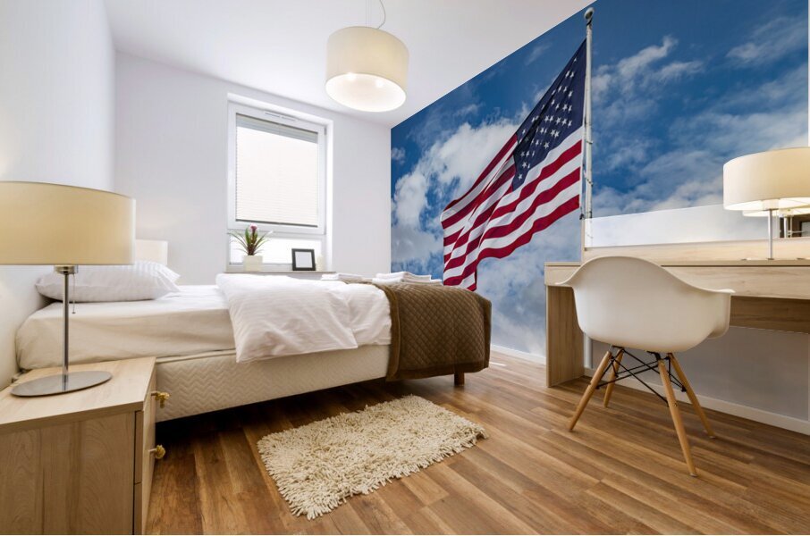 American Flag Against Clouds and Blue Sky - Utah Mural print