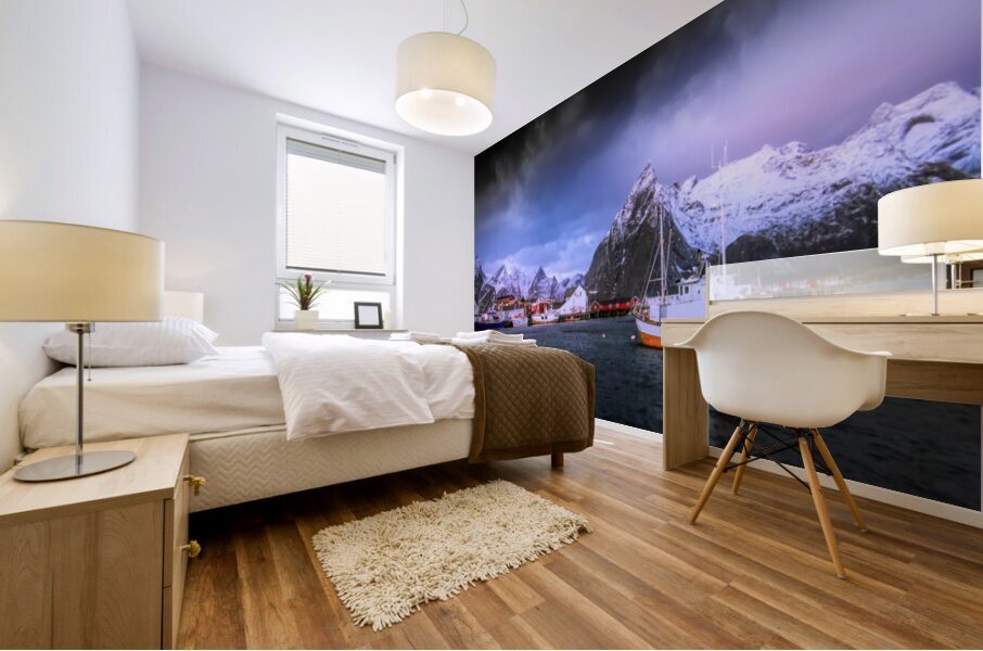 Snowy Hamnoy Norwegian Fishing Village Mural print