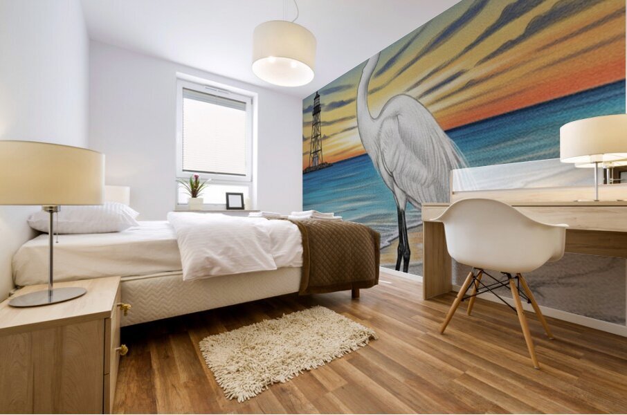 White Egret Overlooking The Sanibel  Lighthouse Oct 28 2025 at 9 11 54 AM Mural print