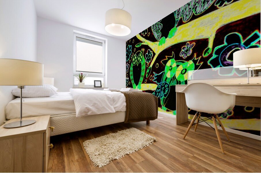 Abstract Vivid Owls Mural print