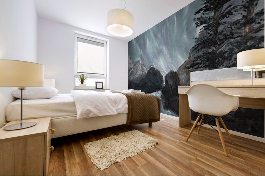 IMG 4227 Northern lights over the river Mural print