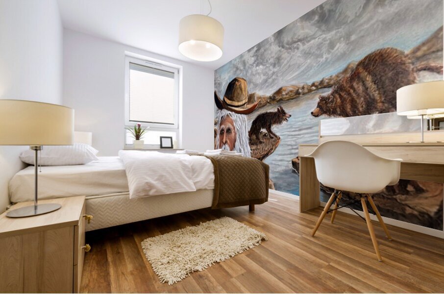 IMG 4202 Mount Man getting away from bear and wolf fight Mural print