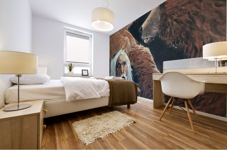 IMG 0147 mountain man and grizzly bear cub on his head Mural print