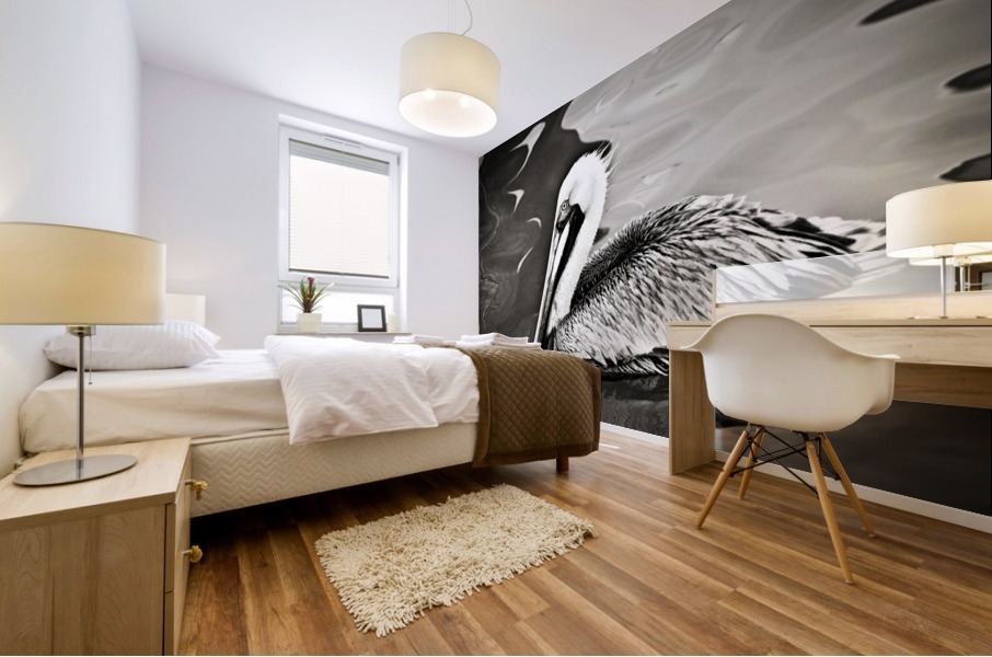 Pelican 2 in Black and White Mural print