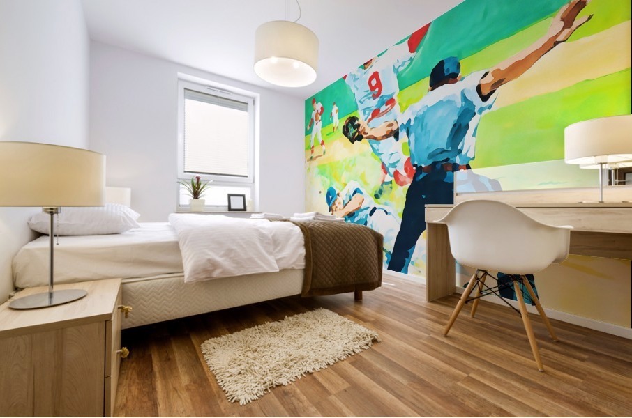 safe at home watercolor baseball art Mural print