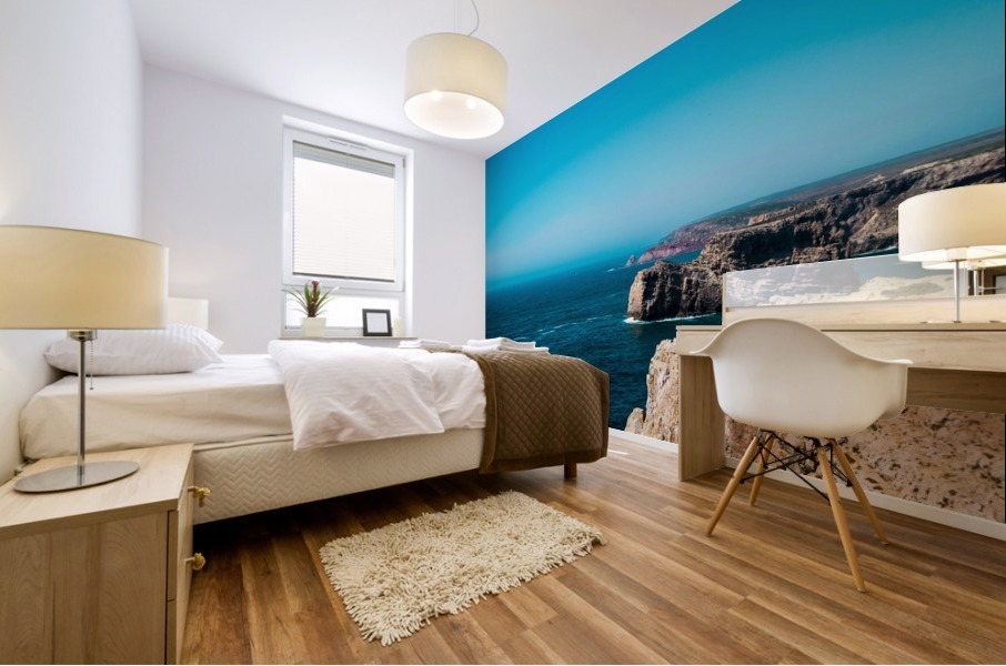 beach sea coast rock ocean horizon Mural print