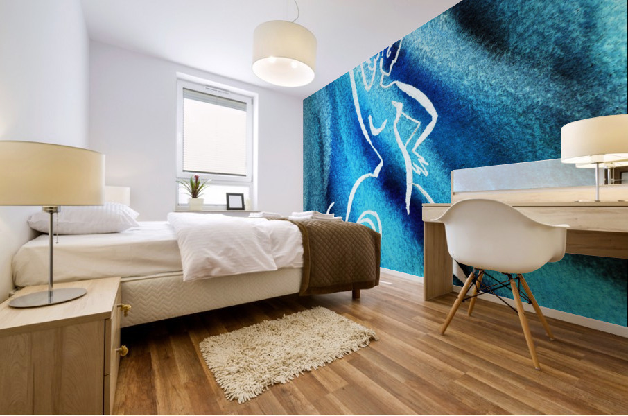 Cool Blue Flamenco Dance Abstract Watercolor  Mural print