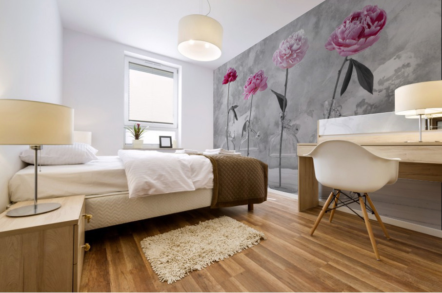 Peonies in glass bottles Mural print