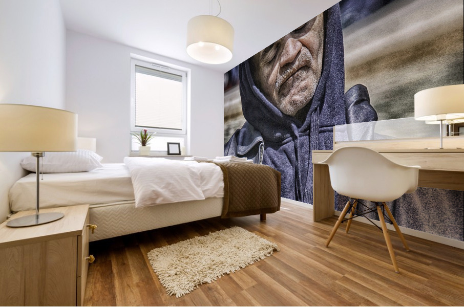Man Sleeping with Hood Mural print