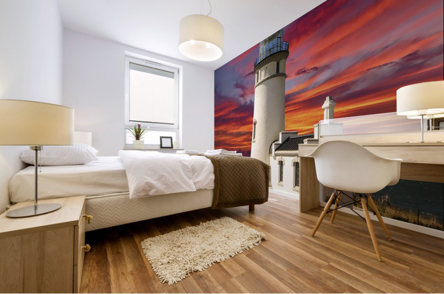 The LightHouse at Sunset Mural print