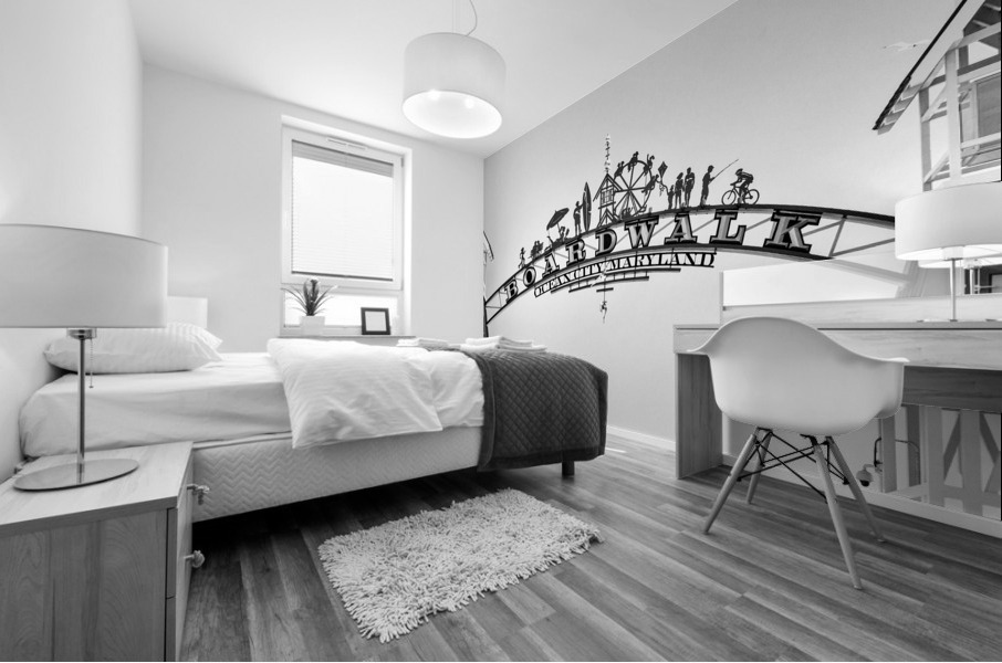 Ocean City Boardwalk Arch in Black and White Mural print