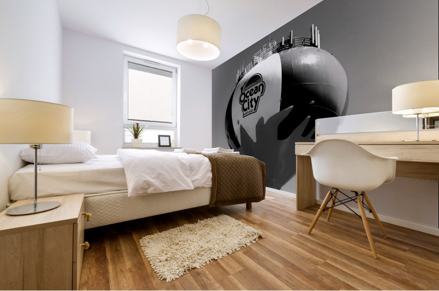 Ocean City Beach Ball Water Tower in Black and White Mural print