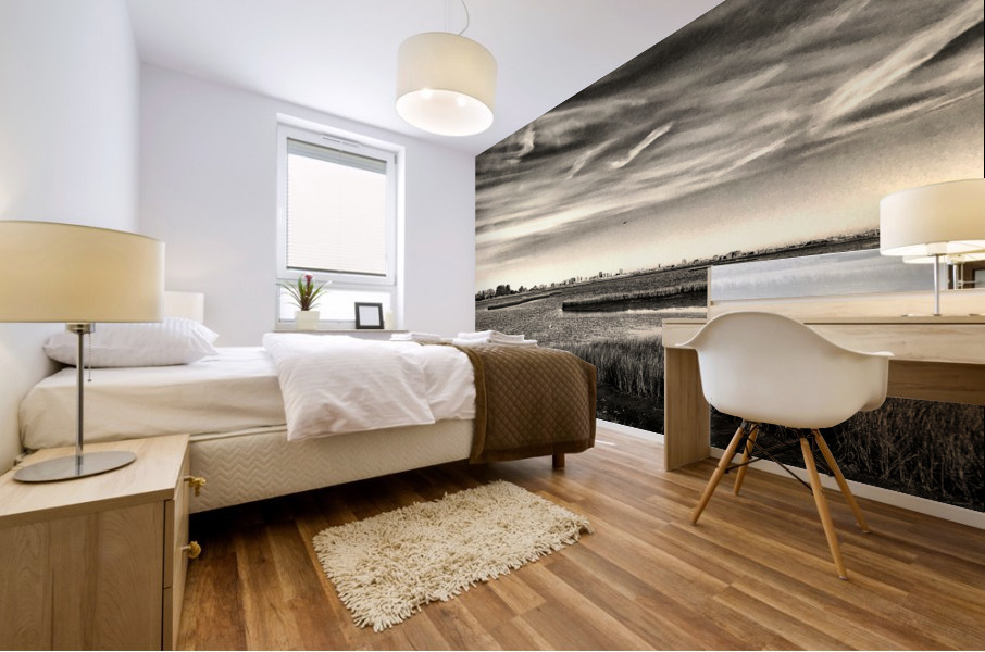 Ocean City Skyline Panorama in Black and White Mural print