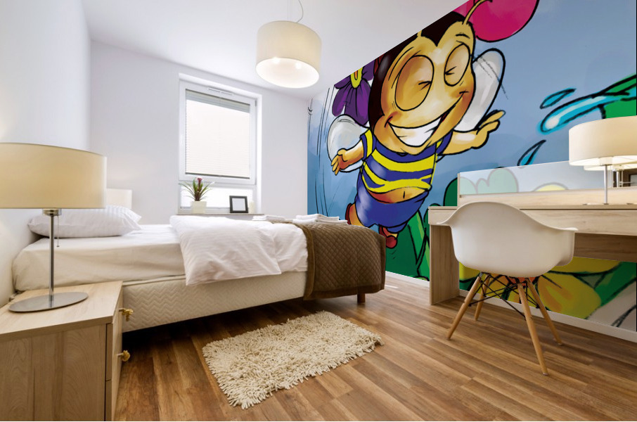 Happiness - Flower Power Buster Bee Mural print