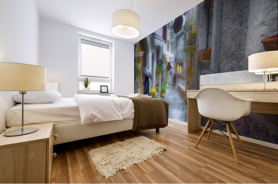 Window Shopping on a Rainy Day Mural print